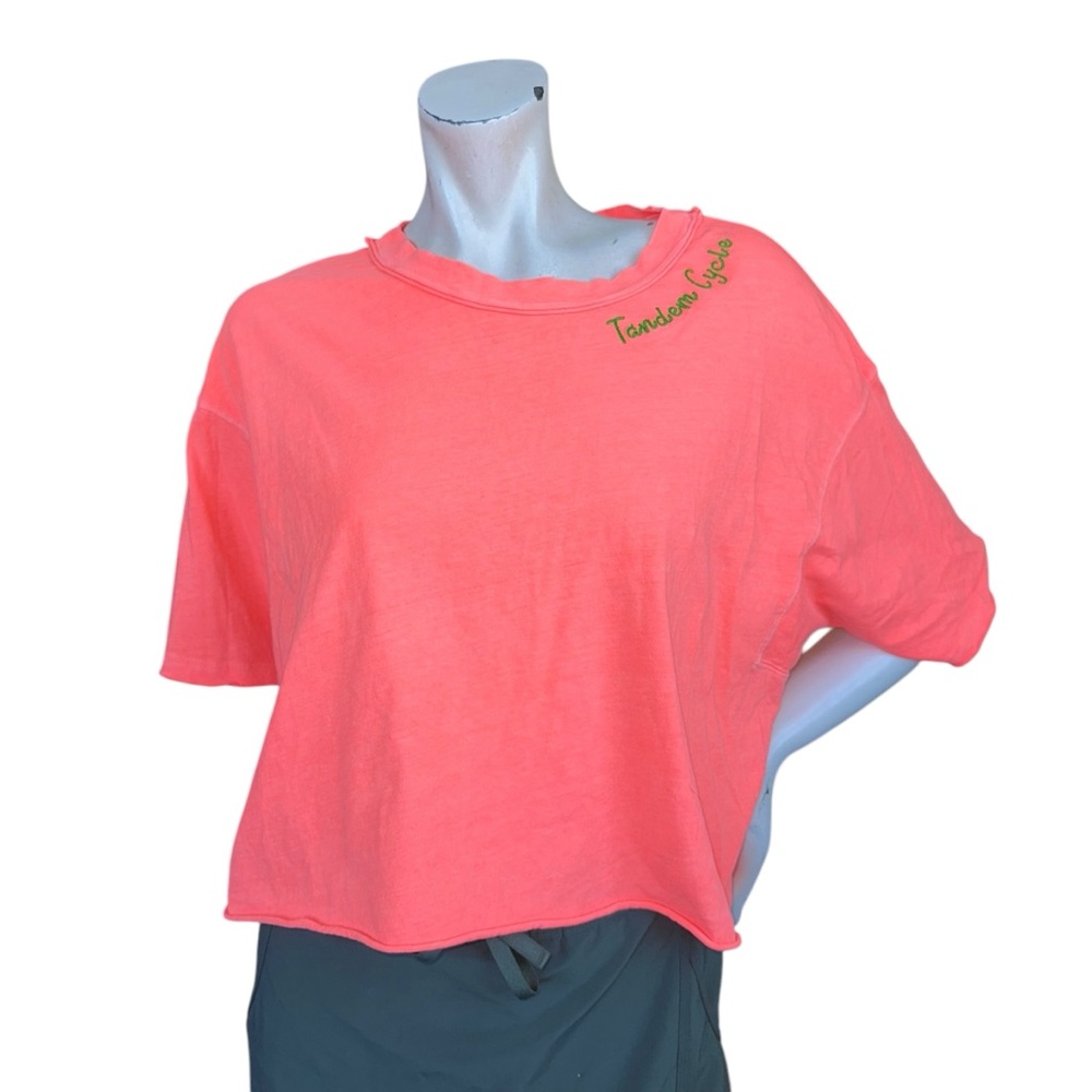 Free People Movement Bright Coral “Tandem Cycle” Cropped Boxy T Shirt Size XS